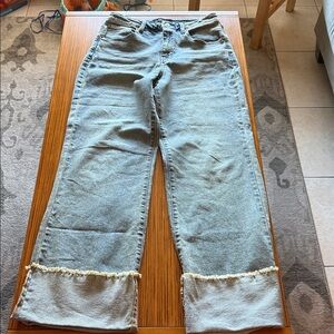 Fashion Nova Light Blue Wide Leg Jeans with cuffed hem! Vintage wash!